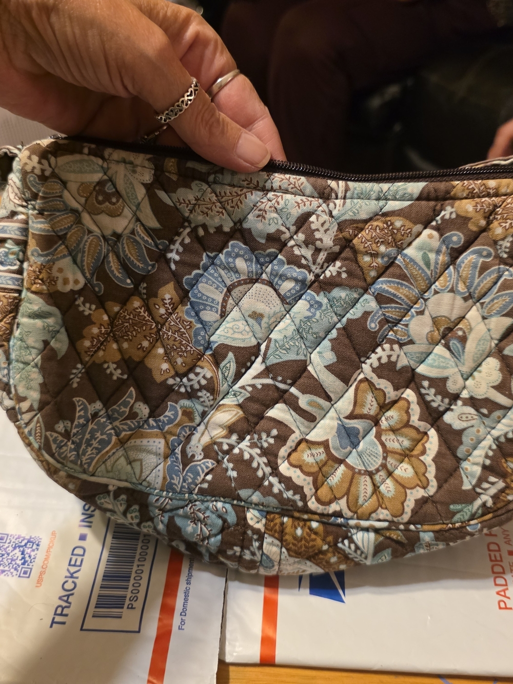 Vera Bradley Quilted Floral Crescent Crossbody Bag - Brown & Blue